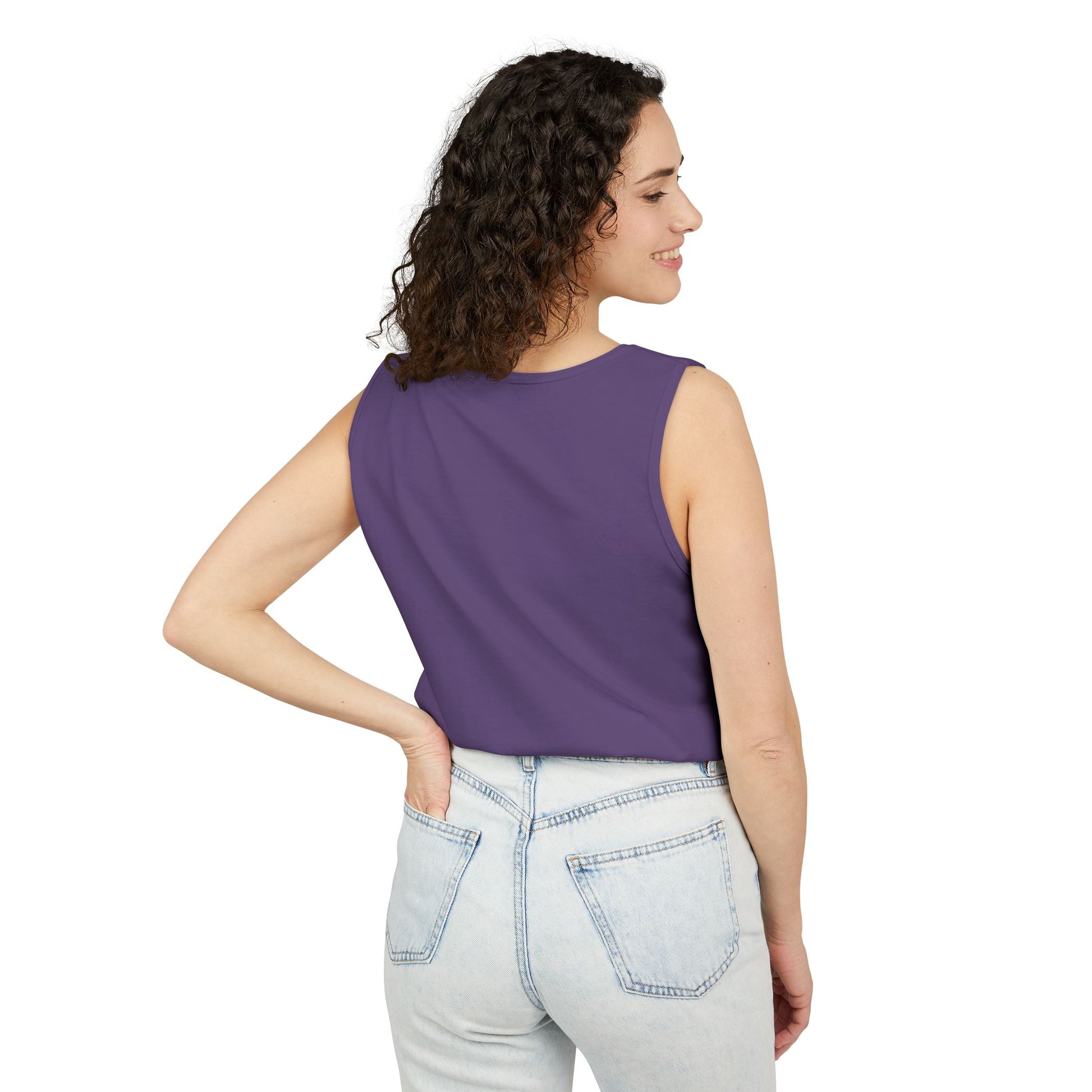 Bee-Inspired Garment-Dyed Tank Top, Youthful Vibe, Summer Wear, Gift for Her, Nature Lover's Apparel, Floral Design