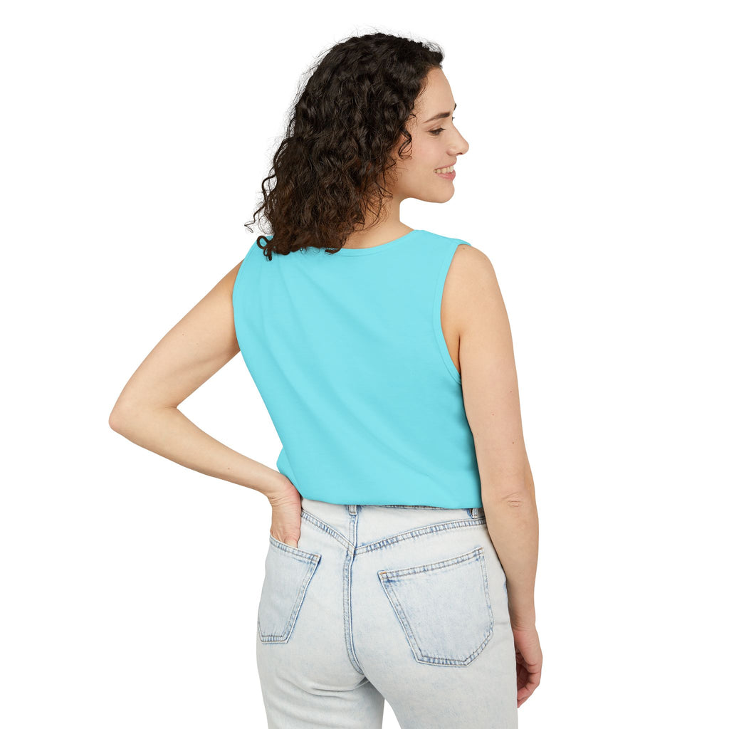 Bee-Inspired Garment-Dyed Tank Top, Youthful Vibe, Summer Wear, Gift for Her, Nature Lover's Apparel, Floral Design